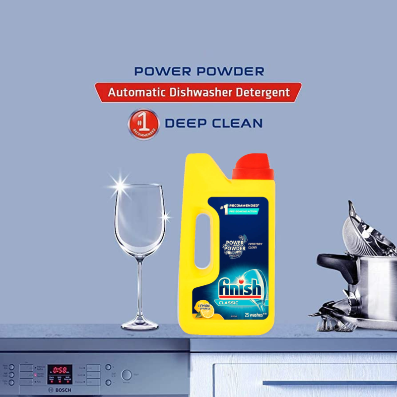 Hộp bột rửa chén Finish Classic 1Kg (Hương chanh – 100 lần dùng) – (Dành cho máy rửa chén 7-8-9-10-12-13-14-15 bộ).